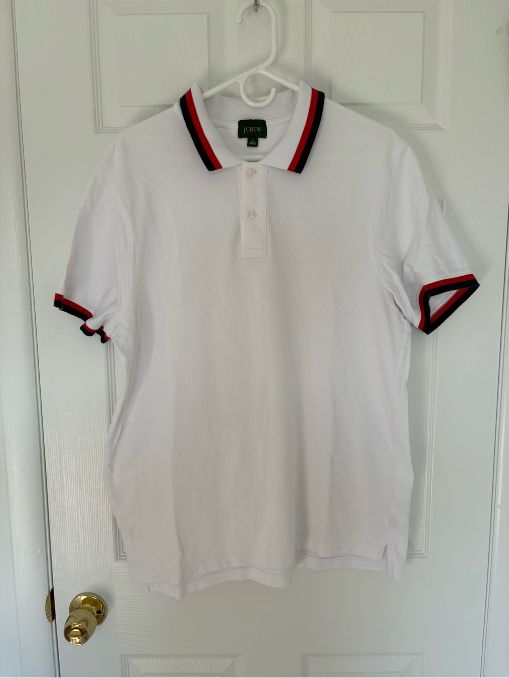 J. Crew White Polo With Red And Black Stripe Collar